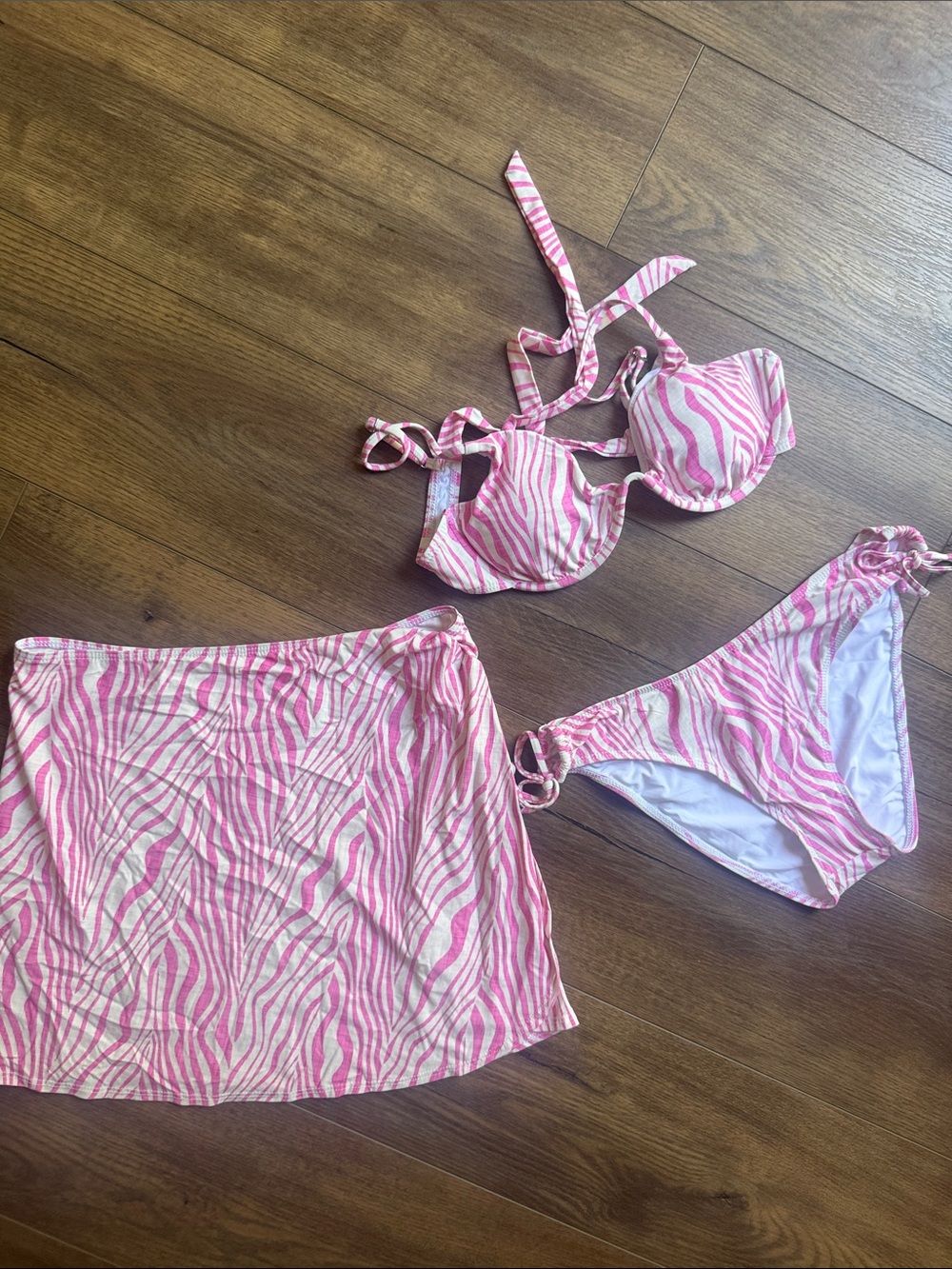 Vici Pink Zebra-Stripe Girls' 3-Piece Swim Set - Pink